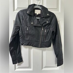 Aeropostale Cropped Black Leather Biker Jacket